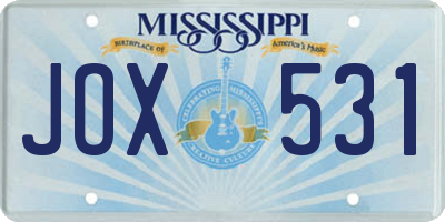 MS license plate JOX531