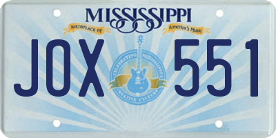 MS license plate JOX551