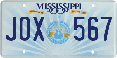 MS license plate JOX567
