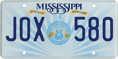 MS license plate JOX580