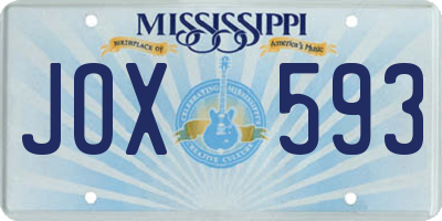 MS license plate JOX593