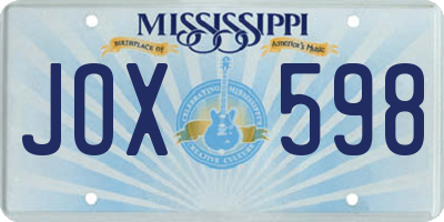 MS license plate JOX598