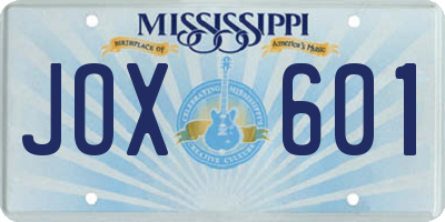 MS license plate JOX601