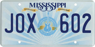 MS license plate JOX602