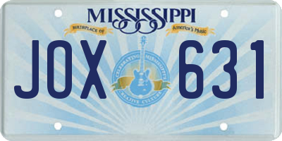 MS license plate JOX631