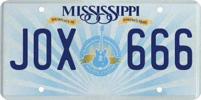 MS license plate JOX666