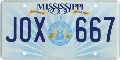 MS license plate JOX667