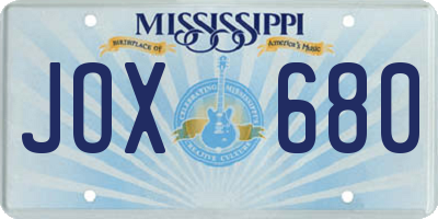 MS license plate JOX680