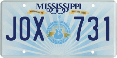 MS license plate JOX731