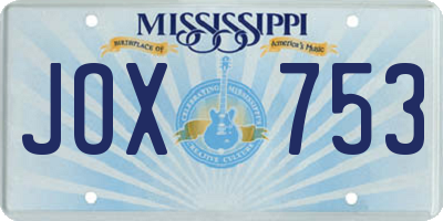 MS license plate JOX753