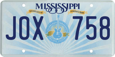 MS license plate JOX758