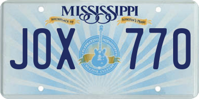 MS license plate JOX770