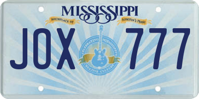 MS license plate JOX777