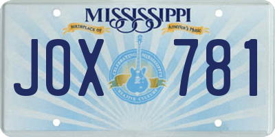 MS license plate JOX781
