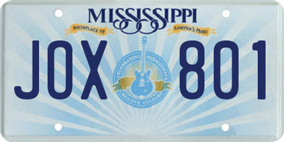 MS license plate JOX801