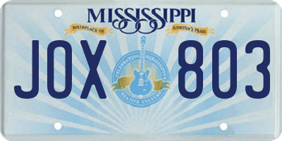 MS license plate JOX803