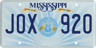 MS license plate JOX920
