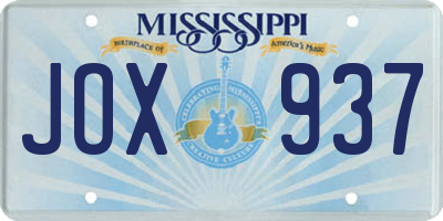 MS license plate JOX937