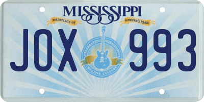MS license plate JOX993