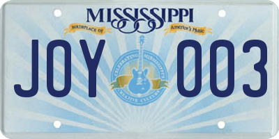 MS license plate JOY003