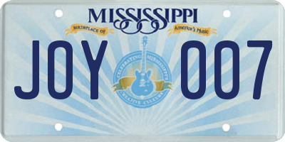 MS license plate JOY007