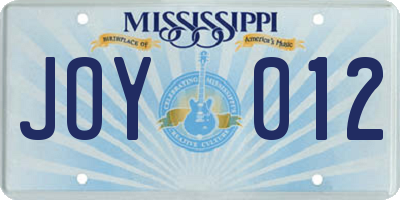 MS license plate JOY012