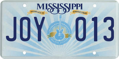 MS license plate JOY013