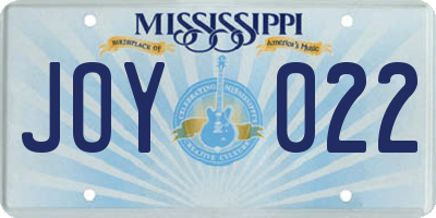 MS license plate JOY022