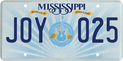 MS license plate JOY025