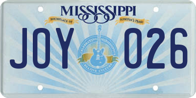 MS license plate JOY026