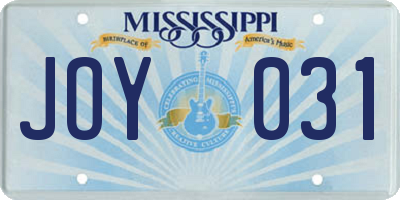 MS license plate JOY031