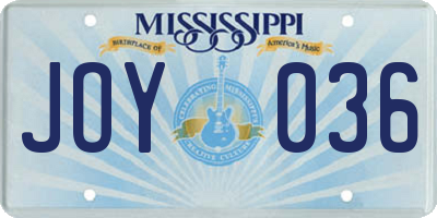 MS license plate JOY036