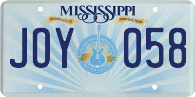 MS license plate JOY058