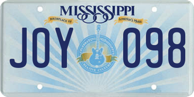 MS license plate JOY098