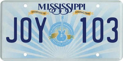 MS license plate JOY103