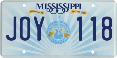 MS license plate JOY118
