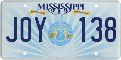 MS license plate JOY138