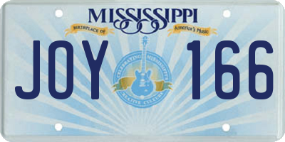 MS license plate JOY166