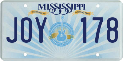 MS license plate JOY178