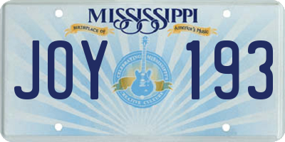 MS license plate JOY193
