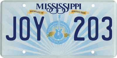 MS license plate JOY203