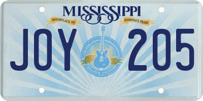 MS license plate JOY205