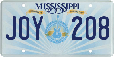 MS license plate JOY208