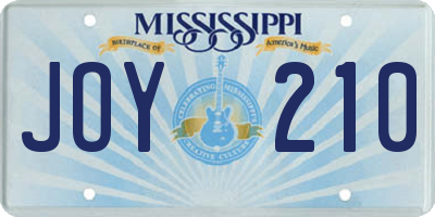 MS license plate JOY210