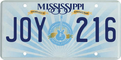 MS license plate JOY216