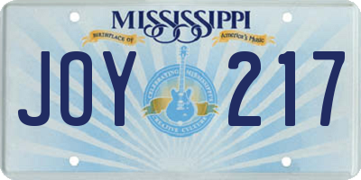 MS license plate JOY217