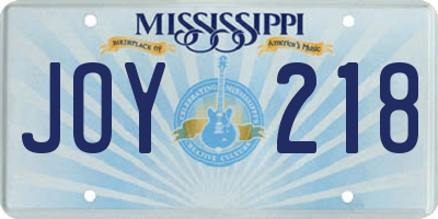 MS license plate JOY218