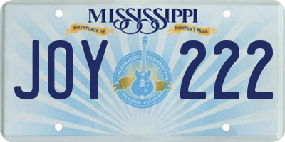 MS license plate JOY222