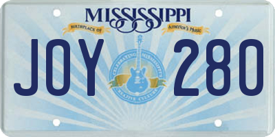 MS license plate JOY280