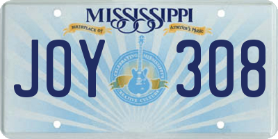 MS license plate JOY308